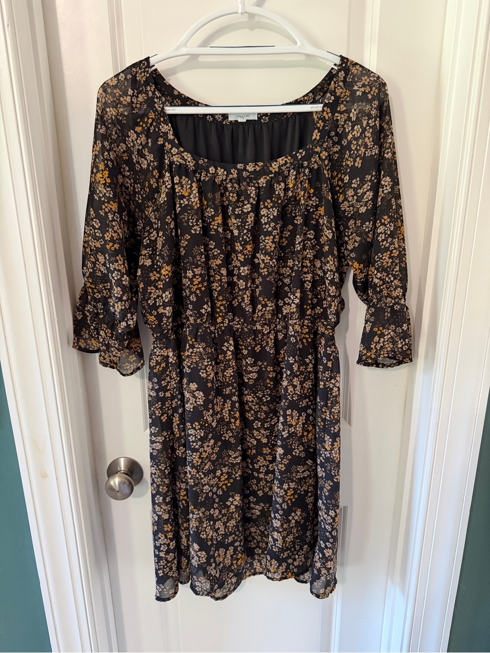 Maurices Black Floral Midi Dress with Mustard Accents